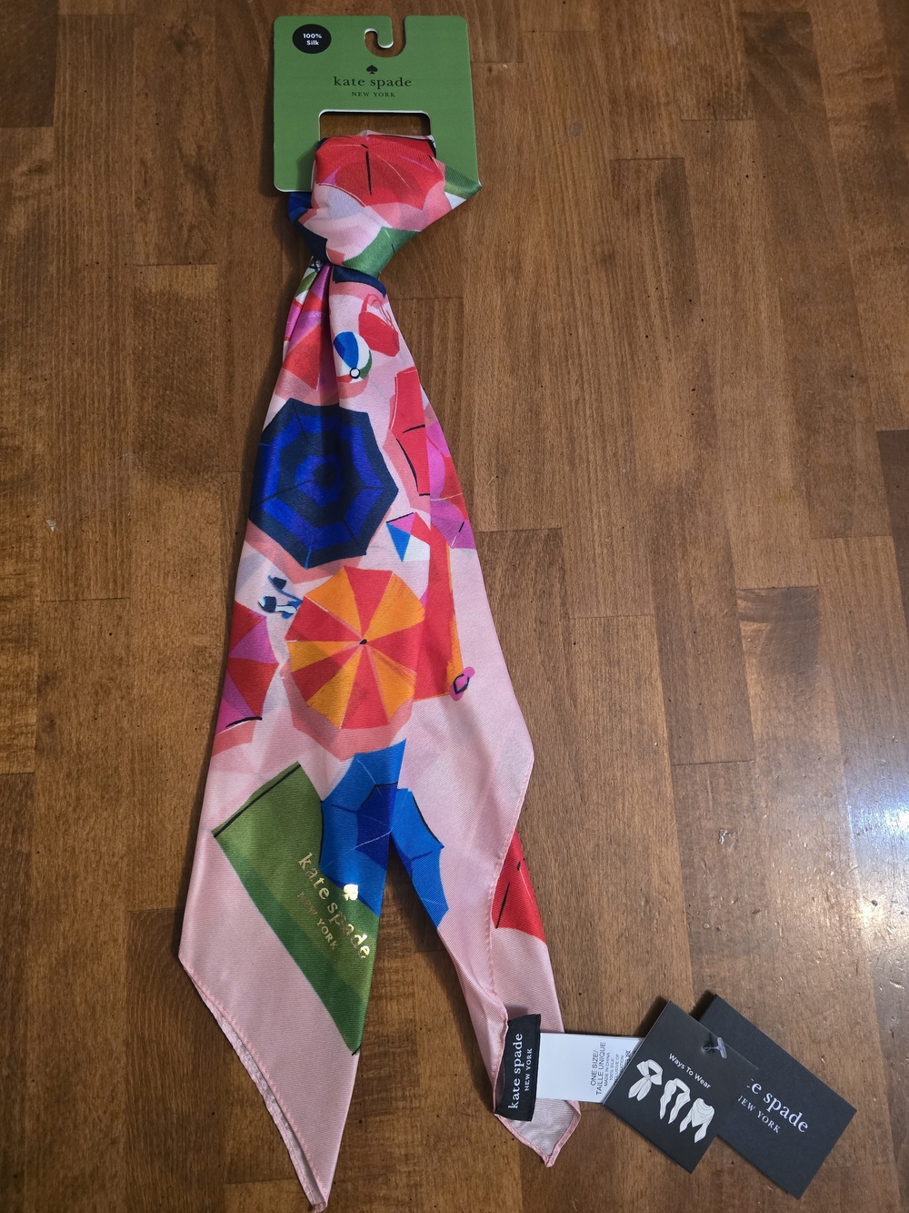 kate spade Pink Multicolor Umbrella Print Silk Scarf